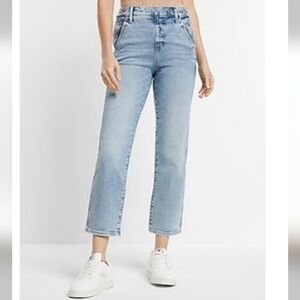 Express High Waited Light Wash Side Button Straight Ankle Jeans